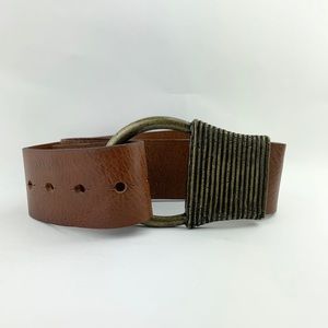 Kim White Brown leather belt w distressed buckle